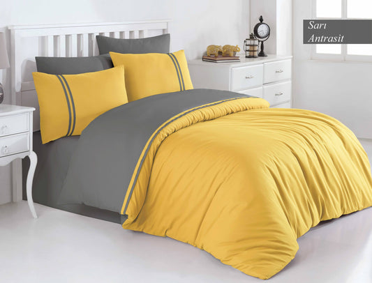 Ranforce Premium Bedding Set - Grey and Yellow, Organic Cotton, 4/6pcs, Percale