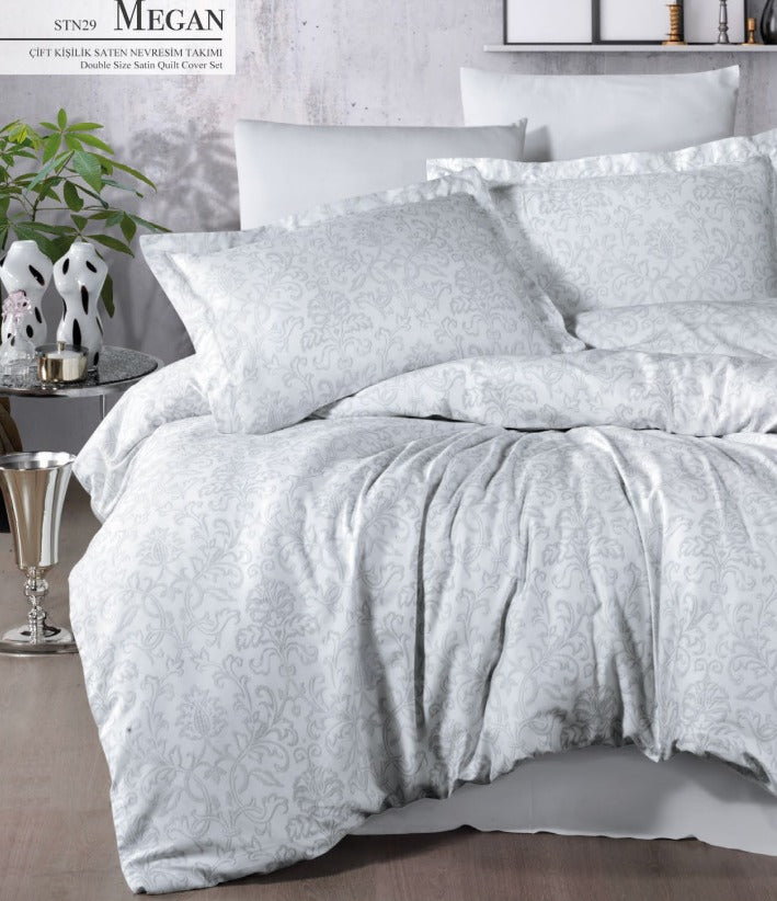 Printed light Grey bedding set made of natural 100% cotton ( stripe satin ) of the highest quality of high density. Comfortable, soft, durable. Elfsorenz.